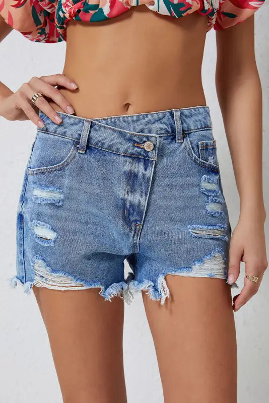 Women's Lace - Trimmed Shorts in White for a Romantic and Elegant OutfitCrossover Waist Denim Shorts