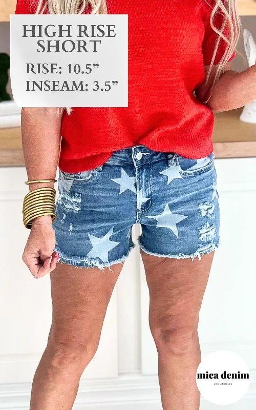 Women's Satin - Finish Shorts in Burgundy for a Luxurious and Stylish Nighttime LookThe American Flag Star Denim Short | MICA - Final Sale