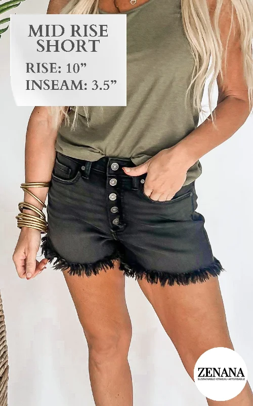 Women's Printed Geometric Patterned Shorts in Bright Colors for a Statement LookWashed Black Frayed Hem Button Fly Denim Shorts - Final Sale