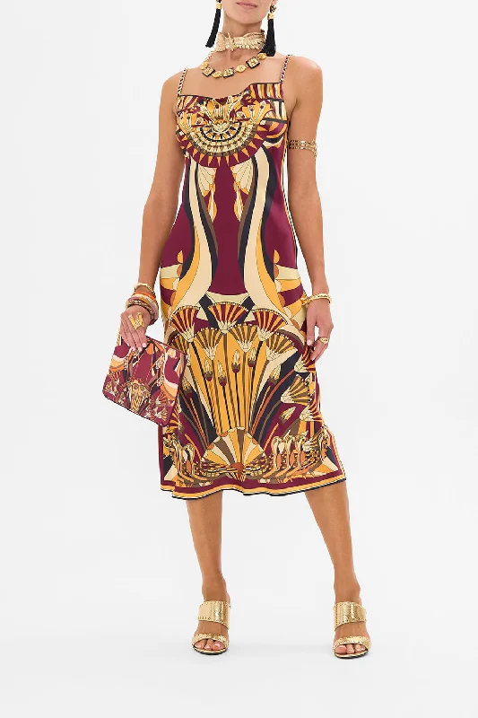 Maxi dresses with a ruffled neckline for a charming lookLONG BIAS SLIP DESERT DELIRIUM