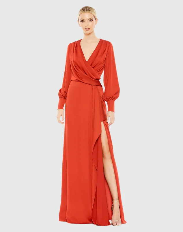 Maxi dresses with a belted empire waist for a more defined and flattering silhouetteDraped Bishop Sleeve Charmeuse Gown