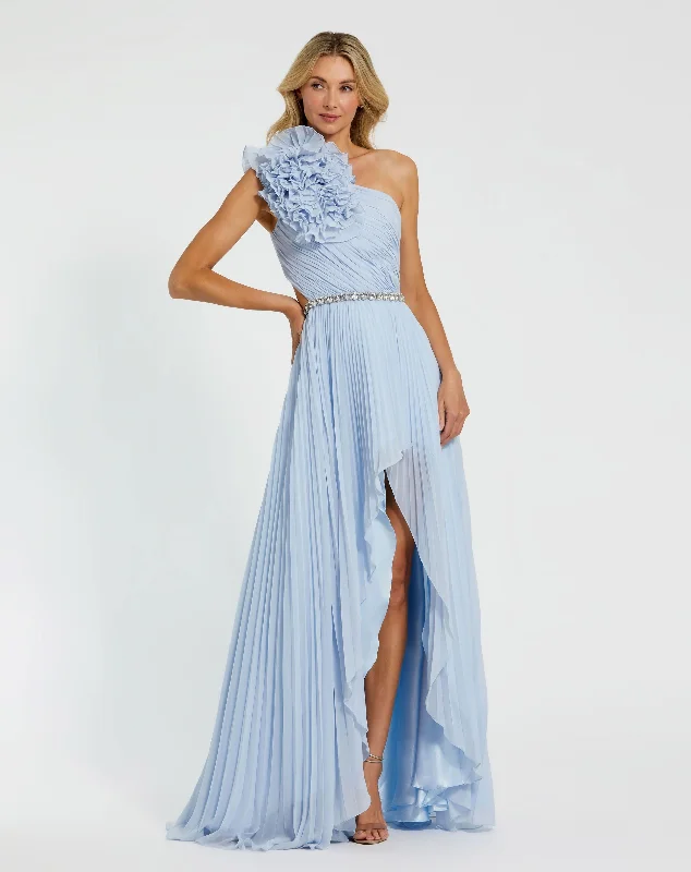 Strapless maxi dresses for a beachside vacationFloral Detail One Shoulder Gown With Side Slit