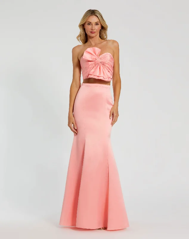 Maxi dresses with an asymmetric hem for a fashion - forward and eye - catching designStrapless Bow Top and Mermaid Skirt 2 Piece Set