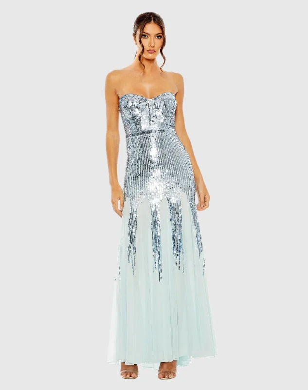 Polyester maxi dresses for easy - care and durabilityBlue Sleeveless Sequin Mesh Gown