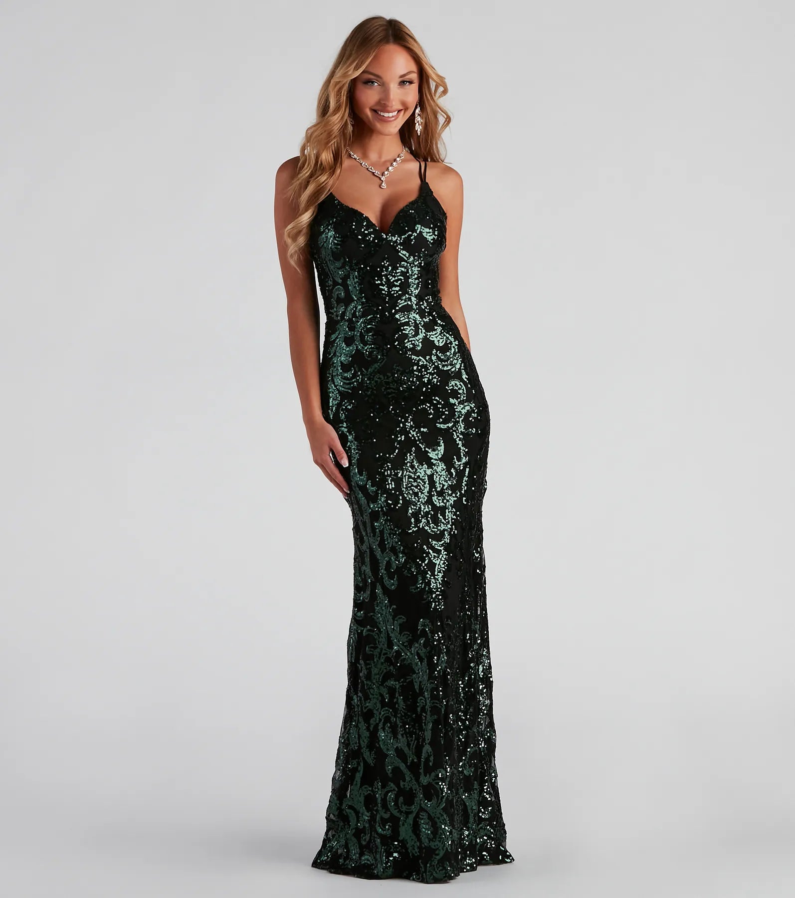 Maxi dresses with beaded embellishments for a fancy and luxurious eventAbby Formal Sequin Strappy Dress