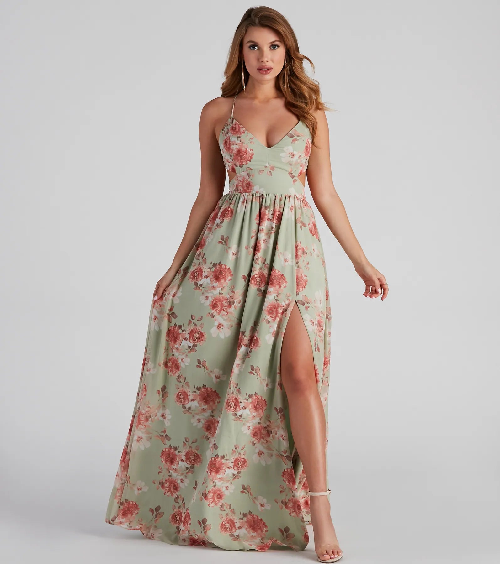 Strapless maxi dresses for a beachside vacationBailey Floral Chiffon A-Line Dress