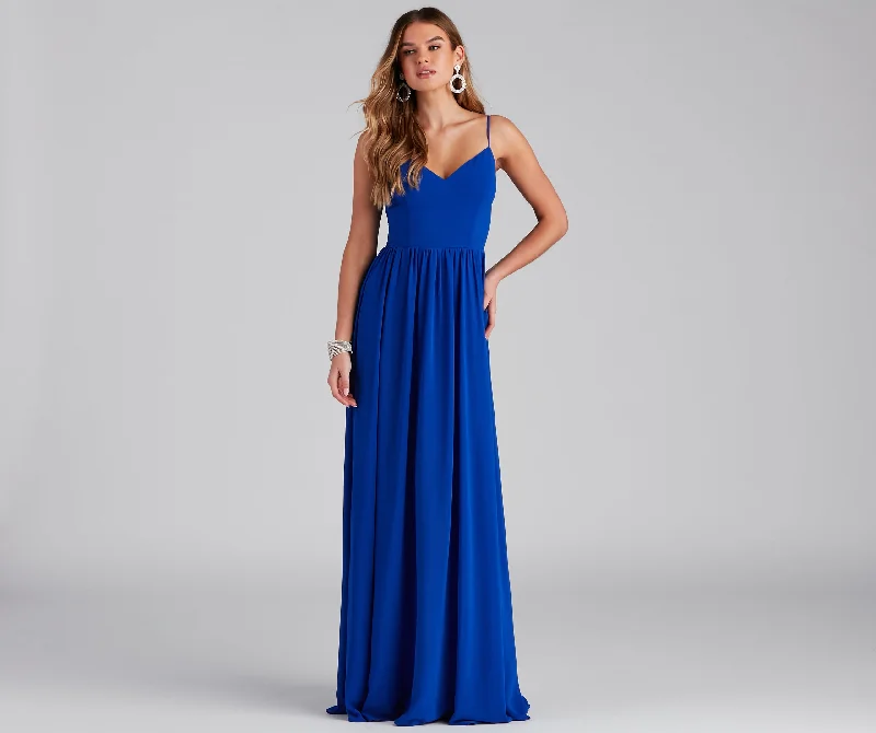 Ruffled maxi dresses with a tiered skirt for added volumeBrailey Formal Chiffon A-Line Long Dress