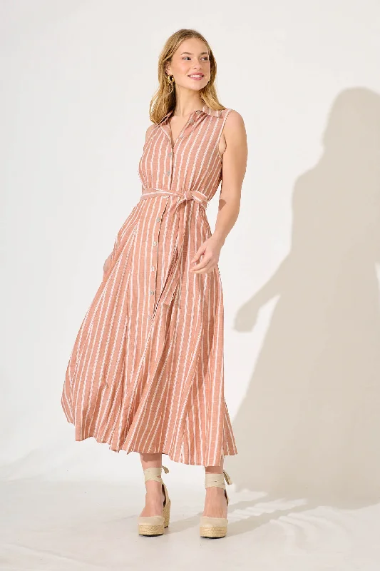 Maxi dresses with an empire waist for a flattering fit on all body typesCalla Maxi Shirt Dress In Rust With White Stripe Cotton