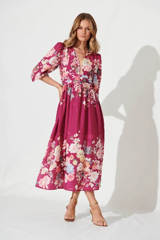 Printed maxi dresses with abstract patterns for an artistic lookCamie Maxi Dress In Magenta With Blush Floral