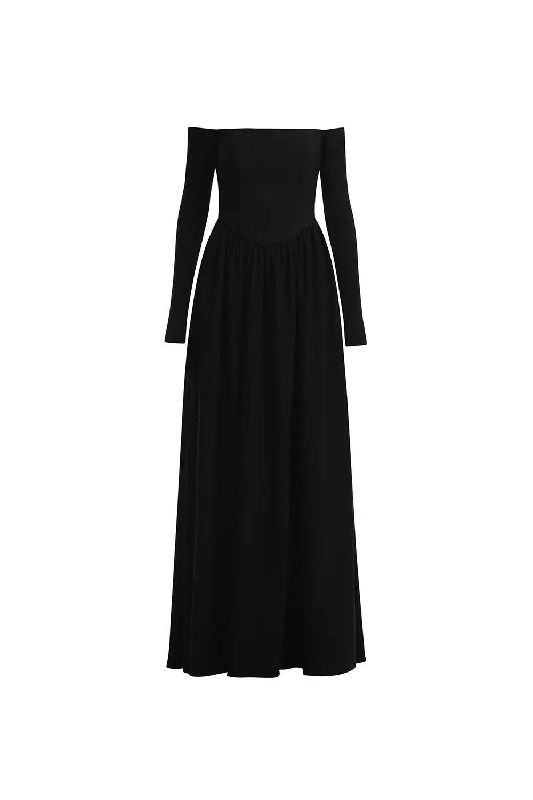 Leather maxi dresses for an edgy and bold appearanceCecil A-line Off-Shoulder Twill Maxi Dress