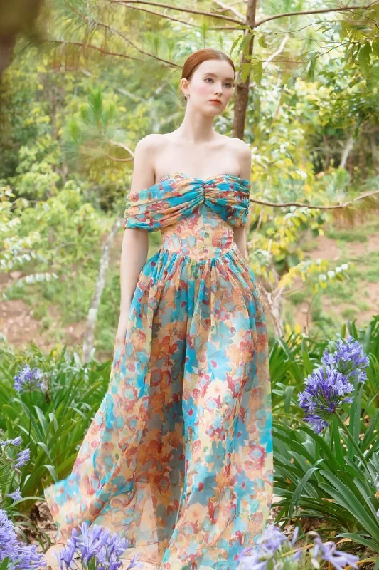 Maxi dresses with a cinched waist for a defined silhouetteCosmos Fit and Flare Heart Neck Voile Maxi Dress