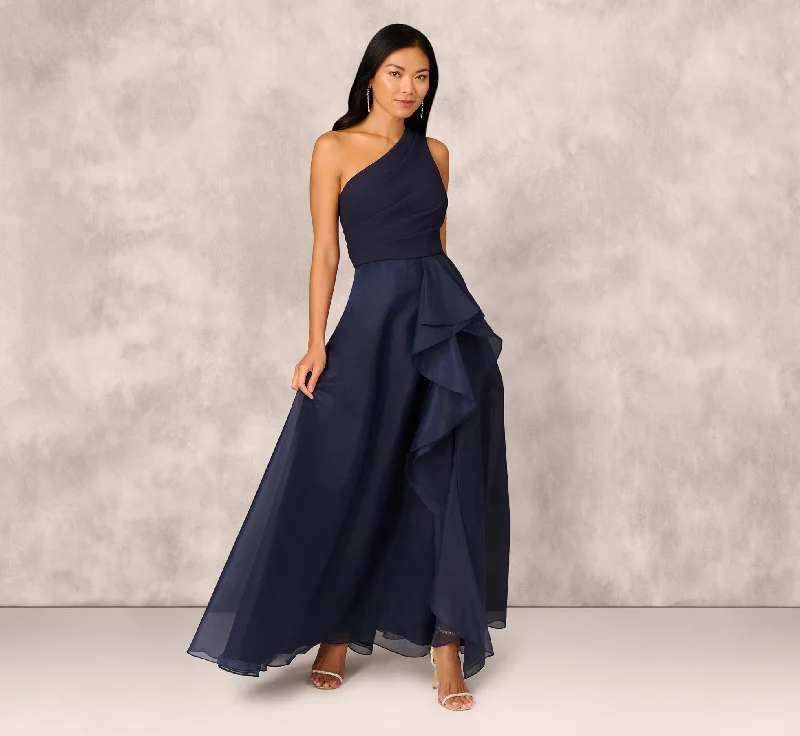 Maxi dresses with an empire waist for a flattering fit on all body typesDraped Organza One Shoulder Ballgown In Twilight