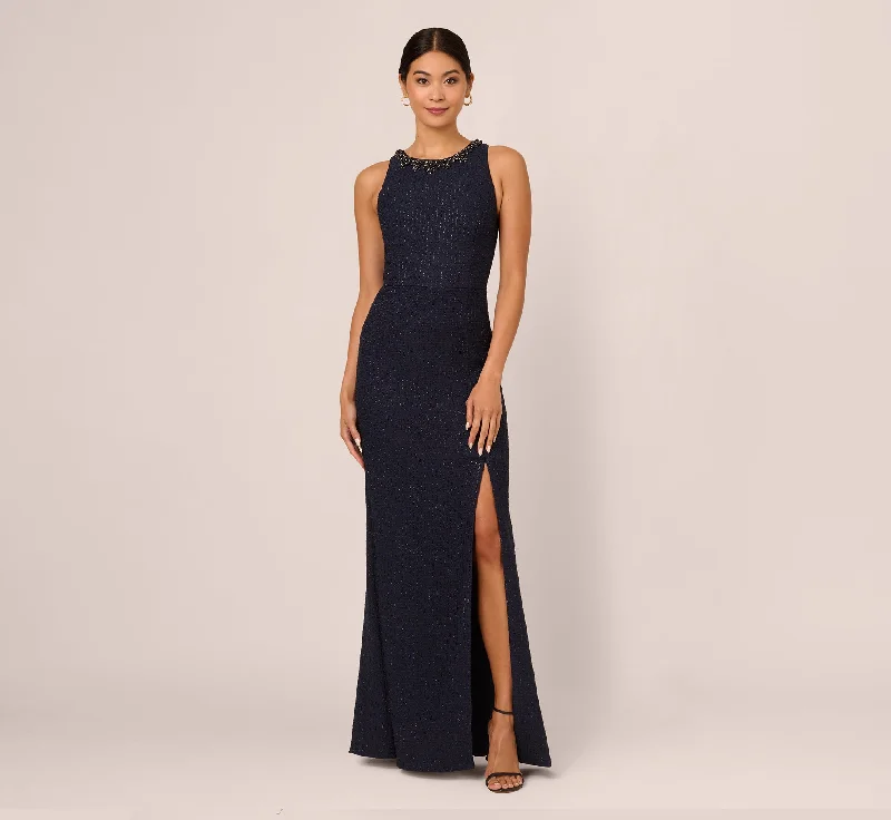 Maxi dresses with a button - down front for a classic lookGlitter Boucle Stretch Gown In Navy