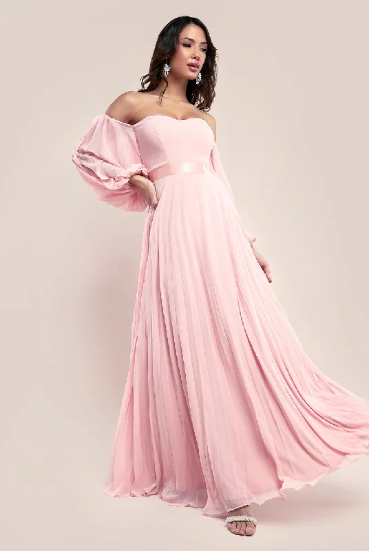 Animal print maxi dresses for a statement - making outfitGoddiva Bardot Chiffon Pleated Maxi - Blush