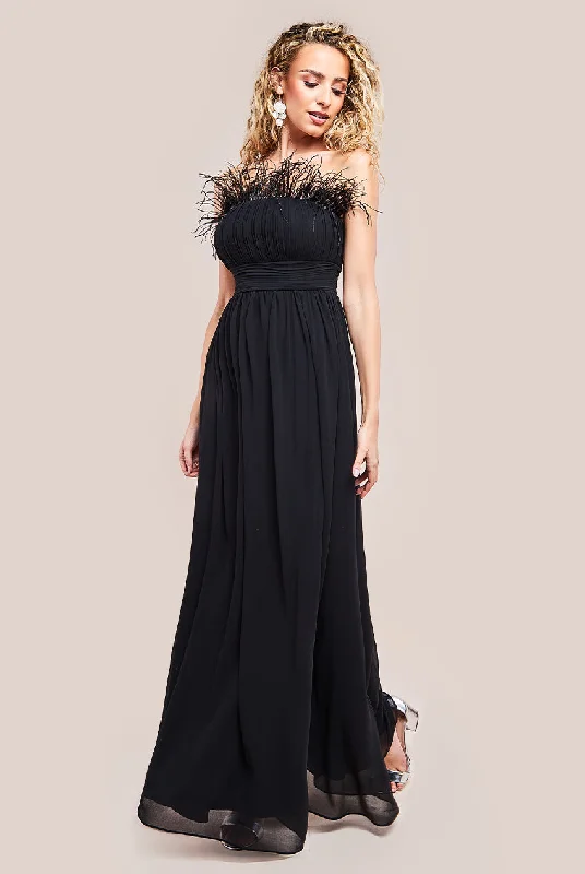 Maxi dresses with fringe trim for a bohemian vibeGoddiva Bridesmaids Chiffon Maxi Dress - Black