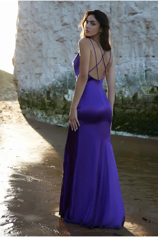 Maxi dresses with a paisley print for a classic and elegant styleGoddiva Cowl Neck With Strappy Back Satin Maxi - Purple