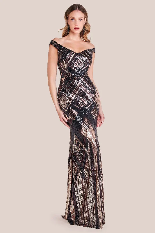 Maxi dresses with a paisley print for a classic and elegant styleGoddiva Geometric Sequin Sleeveless Maxi - Black