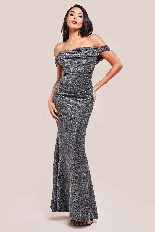 Maxi dresses with an empire waist for a flattering fit on all body typesGoddiva Lurex Cowl Neck Off The Shoulder Maxi - Silver