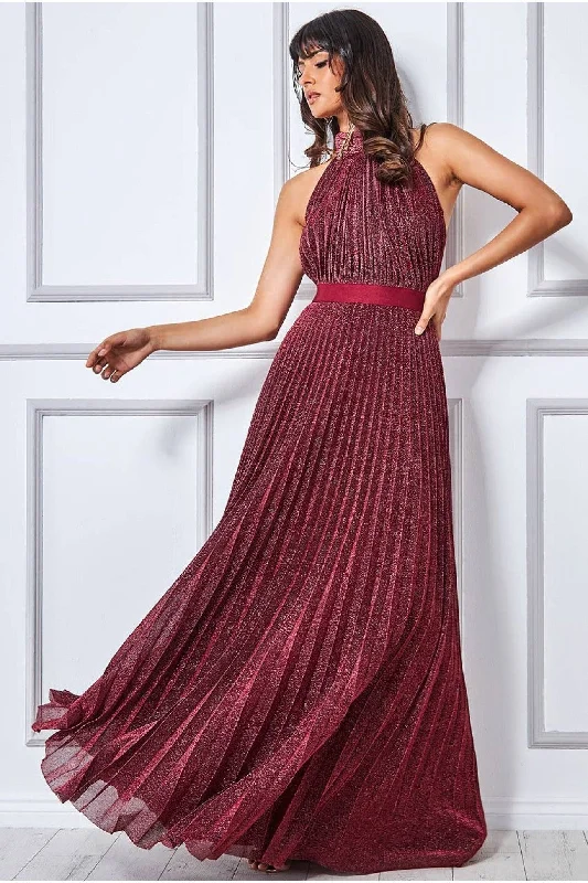 Polyester maxi dresses for easy - care and durabilityGoddiva Lurex Halterneck Pleated Maxi Dress - Wine