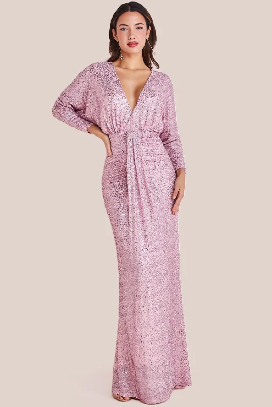 Maxi dresses with fringe trim for a bohemian vibeGoddiva Plunge V-Neck Sequin Maxi - Blush