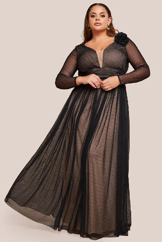 Maxi dresses with pocket details for added functionalityGoddiva Plus Corsage Dobby Mesh A-Line Maxi Dress - Black