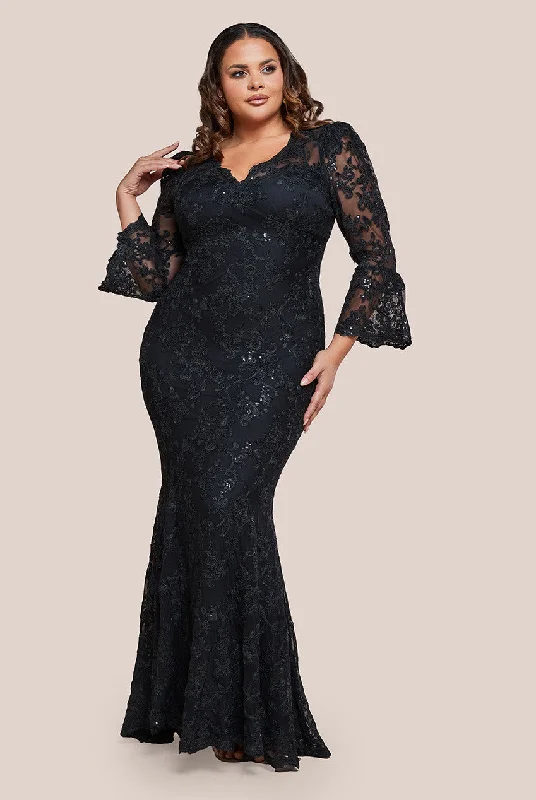 Maxi dresses with an empire waist for a flattering fit on all body typesGoddiva Plus Scalloped Lace Maxi Dress - Black