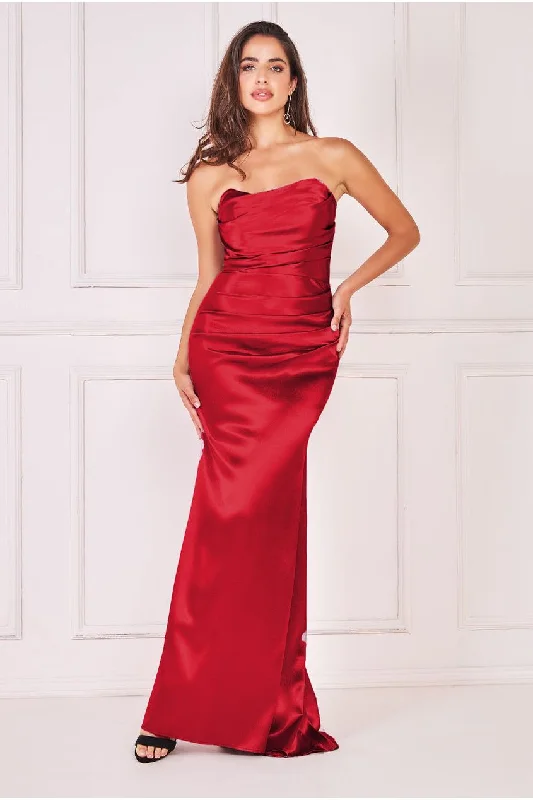 Leather maxi dresses for an edgy and bold appearanceGoddiva Satin Bandeau Maxi Dress - Red