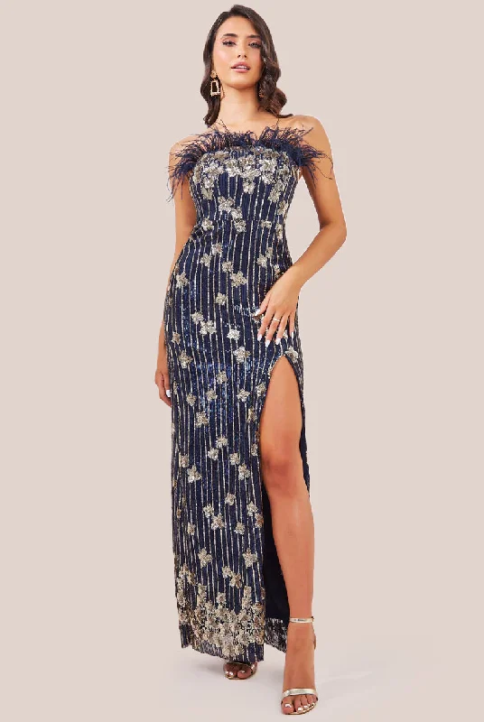 Maxi dresses with pocket details for added functionalityGoddiva Sequin And Feather Boobtube Maxi - Navy