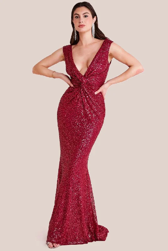 Maxi dresses with thin spaghetti straps for a delicate and feminine feelGoddiva Twisted Front Sequin Maxi - Burgundy