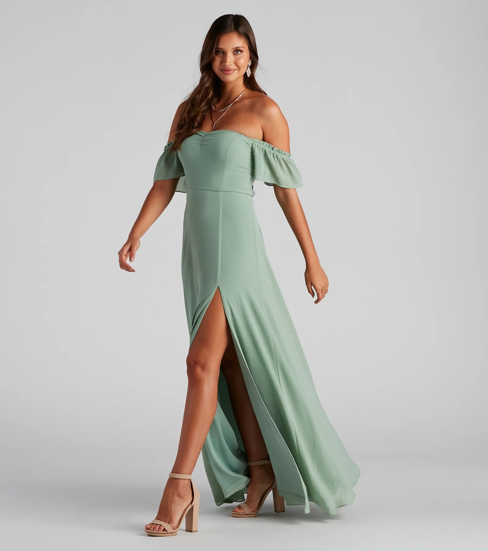 Maxi dresses with embroidered floral motifs for a unique designIzzy Formal Off The Shoulder Dress