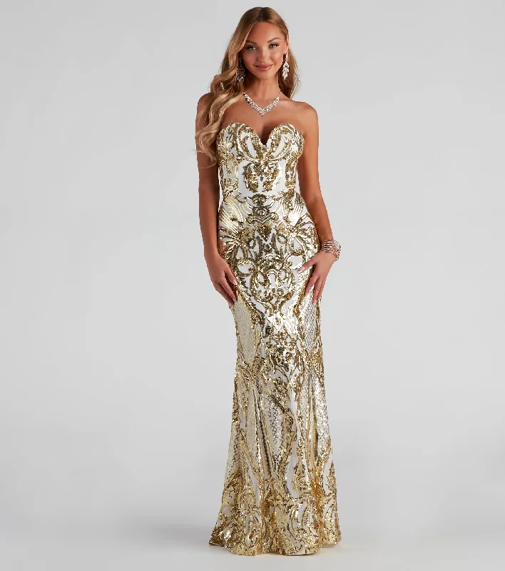 Maxi dresses with tassel accents for a fun and lively touchJaylene Formal Sequin Scroll Dress