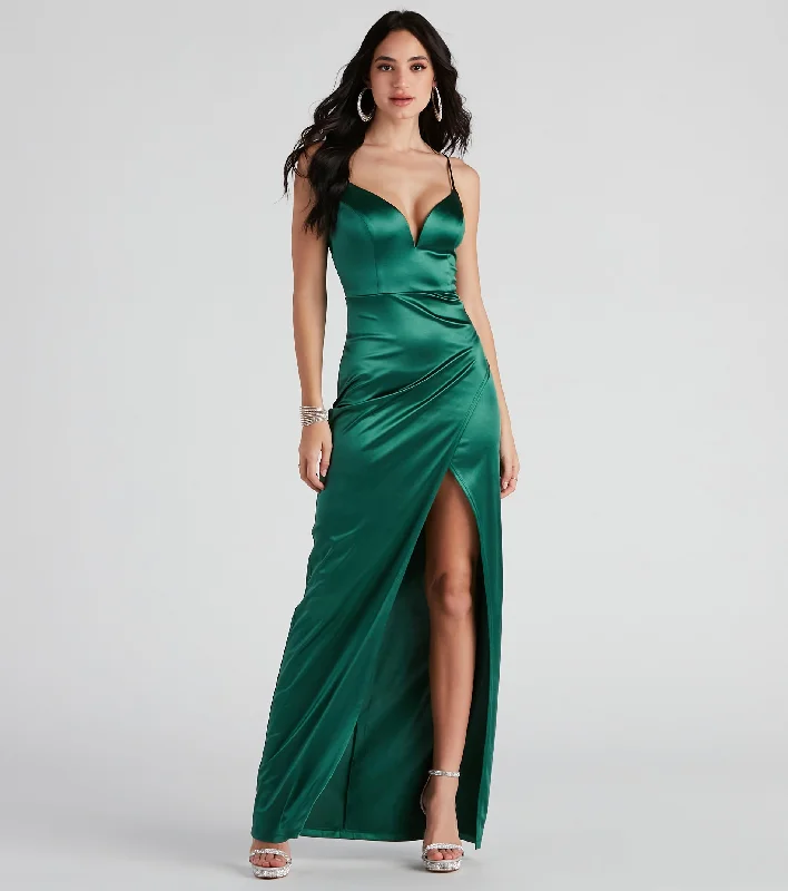 Maxi dresses with pom - pom trims for a playful and festive lookKairi Formal Satin A-Line Dress