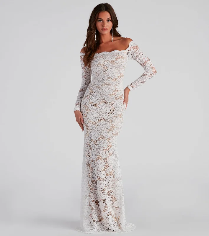 Satin maxi dresses with a high - low hem for a modern twistLiesel Formal Floral Lace Mermaid Dress