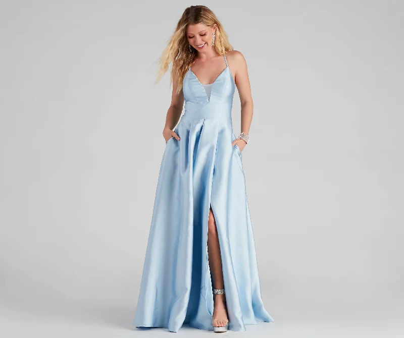 Maxi dresses with off - the - shoulder styles for a romantic and breezy lookLottie Formal Satin And Lace Ball Gown