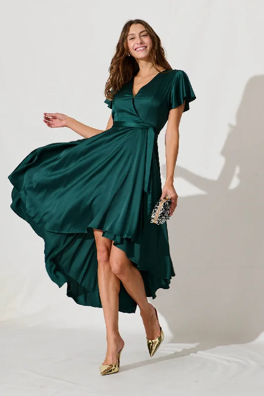 Maxi dresses with a button - down front for a classic lookLoulou Maxi Dress In Emerald Satin