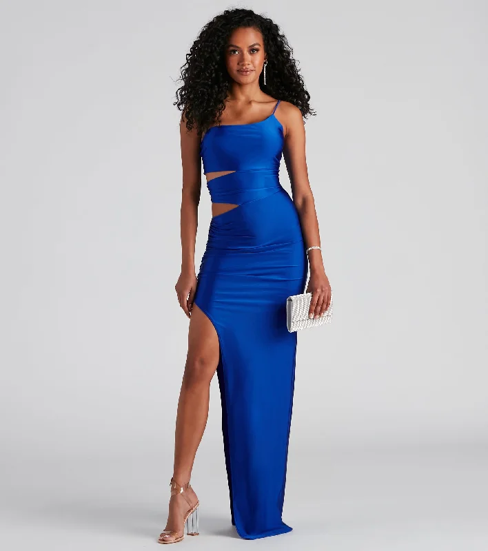 Satin maxi dresses with a high - low hem for a modern twistLydia Asymmetrical Formal Dress