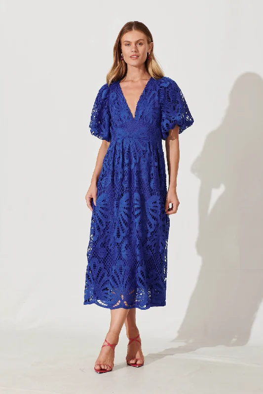 Cotton maxi dresses for a comfortable and everyday - wear optionMillie Lace Maxi Dress In Cobalt Blue