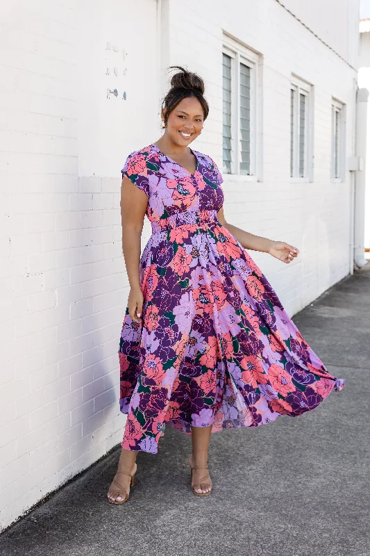 Cotton maxi dresses for a comfortable and everyday - wear optionEllie Floral Maxi Dress in Purple