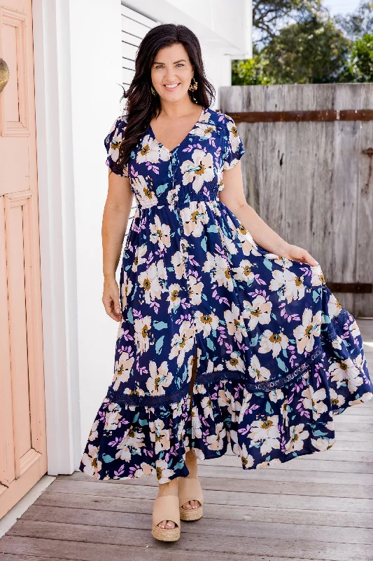 Maxi dresses with thin spaghetti straps for a delicate and feminine feelMilly Navy Floral Maxi Dress