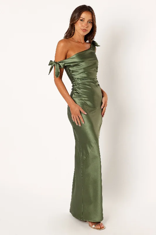 Maxi dresses with a cinched waist for a defined silhouetteSelma Off Shoulder Maxi Dress - Olive