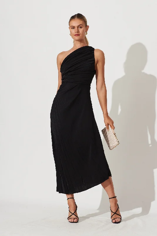 Maxi dresses with balloon sleeves for a vintage - inspired styleToulon One Shoulder Maxi Dress In Black