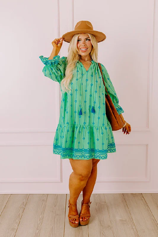 Mini dresses with high - low hems for a modern twistCharleston Stroll Embroidered Mini Dress in Kelly Green Curves