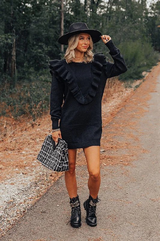 Mini dresses with gathered skirts for a voluminous effectCoziest Place Sweater Dress In Black