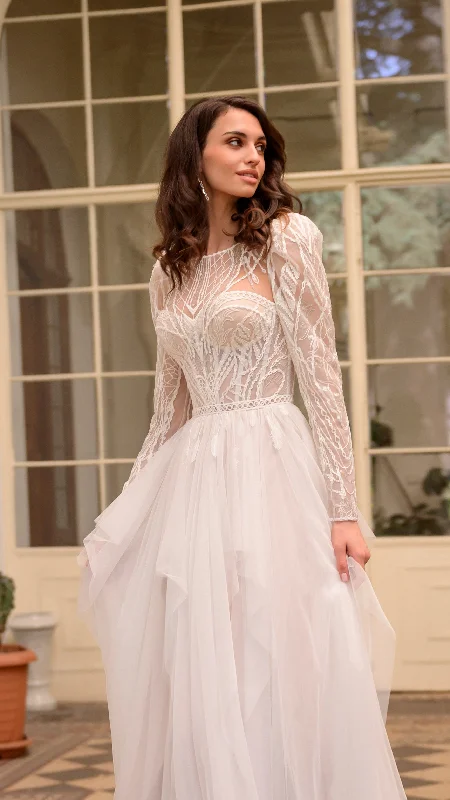 Wedding guest dresses with fringe accents for a bohemian - inspired weddingElegant Long Sleeve High Neck Wedding Dress