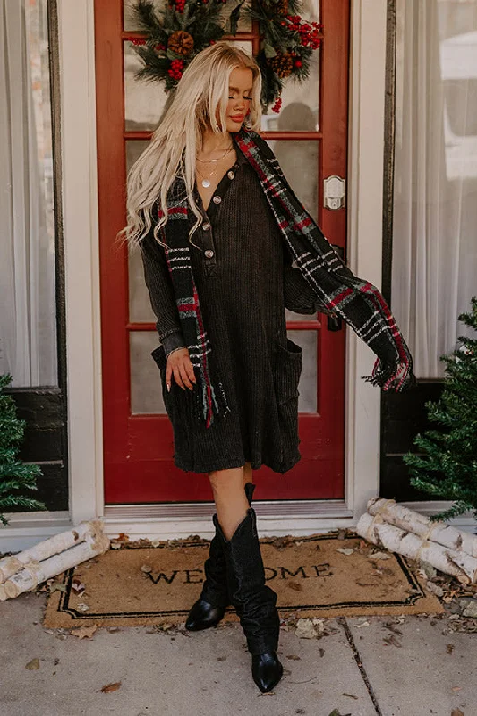 Mini dresses with button - down frontsHarvest Cheer Waffle Knit Mini Dress In Vintage Black