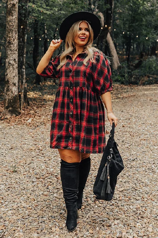 Mini dresses with tiered skirts for added volumeNever Pretend Plaid Dress In Red Curves