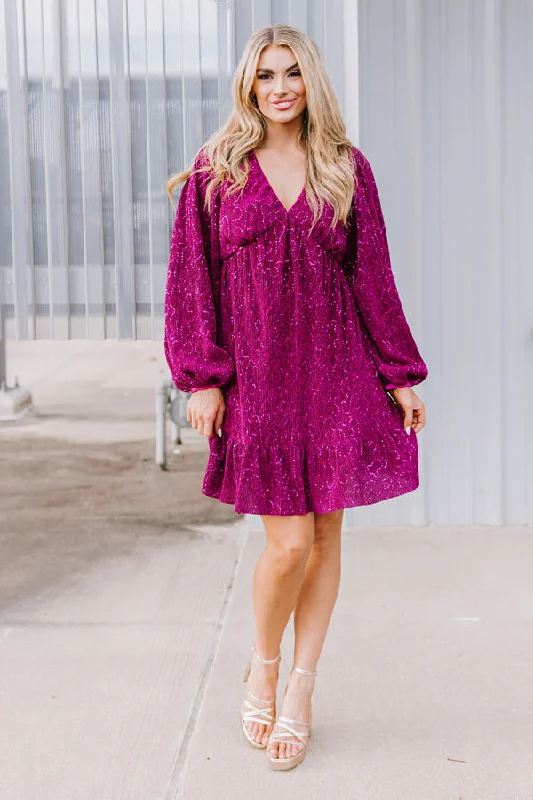 Mini dresses with off - the - shoulder stylesSleek Sophistication Mini Dress In Dark Fuchsia