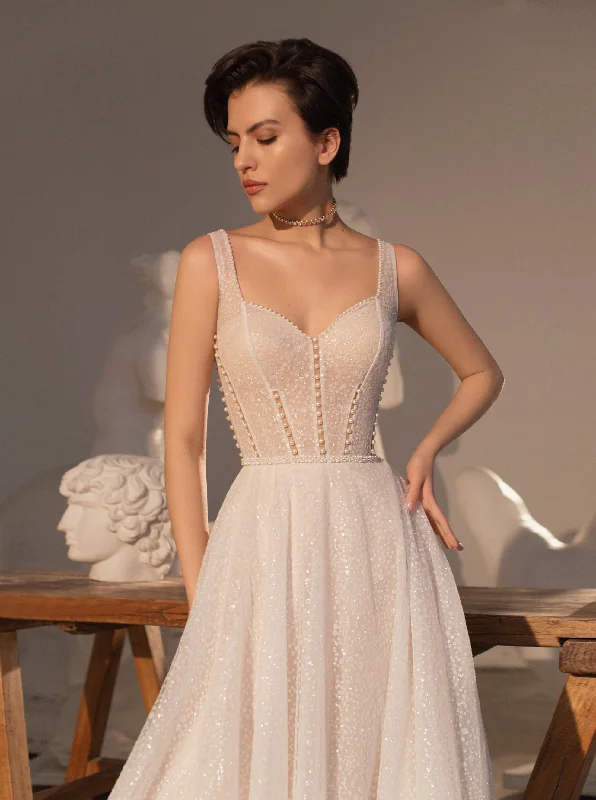 Wrap - style wedding guest dresses with bow accentsSleeveless A-Line Glitter Wedding Dress