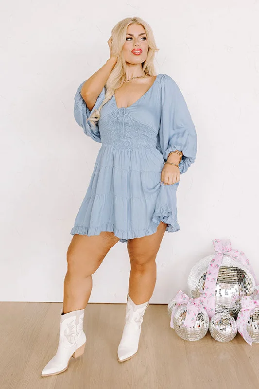 Mini dresses with button - down frontsWhispering Muse Smocked Mini Dress In Sky Blue Curves