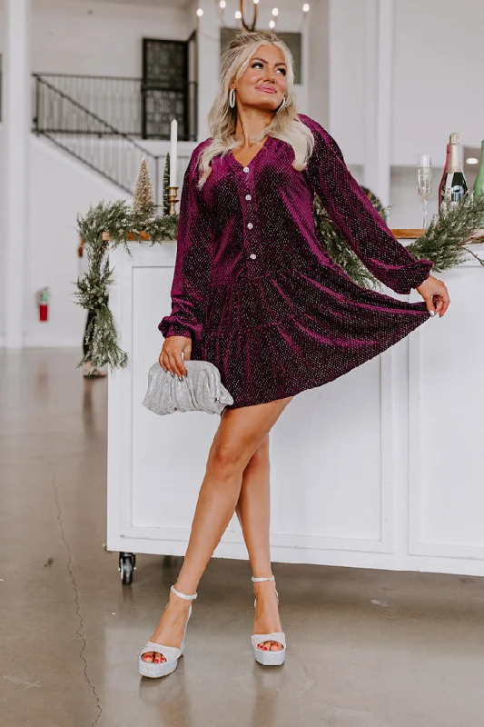 Mini dresses with criss - cross backs for a flirty lookWine Tasting Velvet Shift Dress In Royal Plum